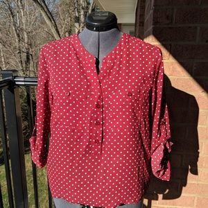 New York & Company Red and White Polka Dot Blouse